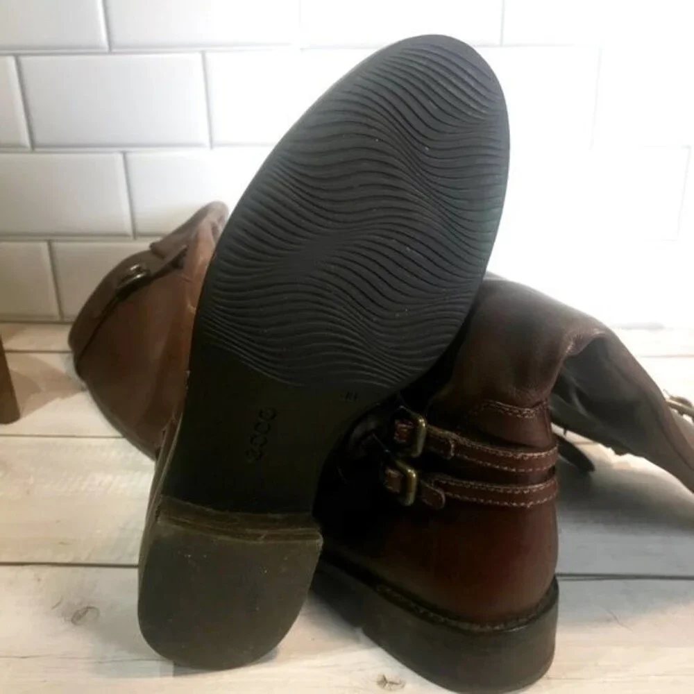 ECCO Tall Riding Boots Double Ankle Straps +Upper Strap w/ buckles Women’s 38